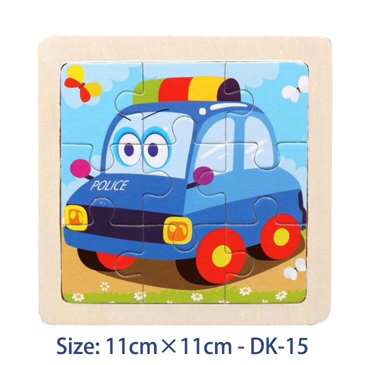 11cm/4.33in Kids Wooden Jigsaw Puzzle Games Cartoon Animal Vehicle Pattern Children Montessori Educational Toys Econic Blanks